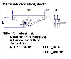 Mittenantriebseinheit FL links, direkt ohne Rutschkopplung mit rücklaufender Kette - Katalog